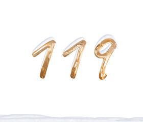 Gold Number 119 with Snow on white background