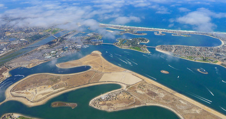 Aerial view of San Diego and Mission Bay coastline
