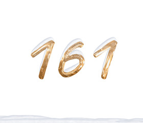 Gold Number 161 with Snow on white background