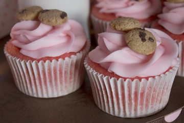 Pink Cupcakes with Pink Icing & Cookies
