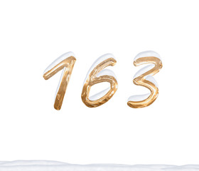 Gold Number 163 with Snow on white background