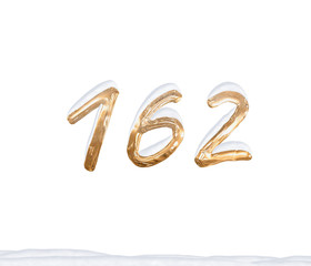 Gold Number 162 with Snow on white background