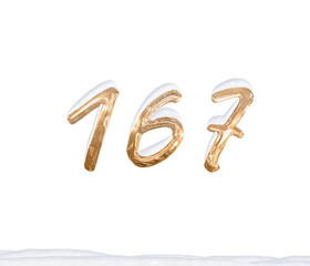 Gold Number 167 with Snow on white background