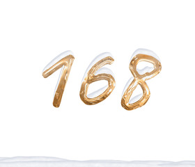 Gold Number 168 with Snow on white background