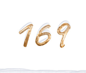 Gold Number 169 with Snow on white background