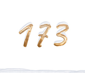 Gold Number 173 with Snow on white background