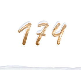 Gold Number 174 with Snow on white background