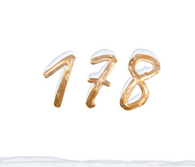 Gold Number 178 with Snow on white background