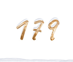 Gold Number 179 with Snow on white background