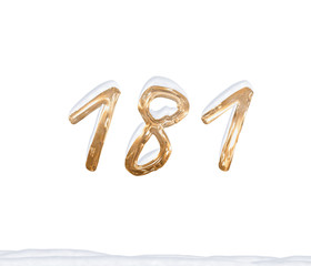 Gold Number 181 with Snow on white background