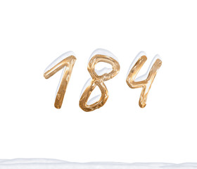 Gold Number 184 with Snow on white background