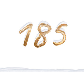 Gold Number 185 with Snow on white background