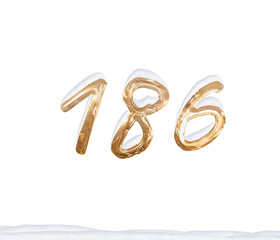 Gold Number 186 with Snow on white background