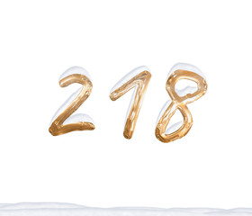 Gold Number 218 with Snow on white background