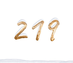 Gold Number 219 with Snow on white background