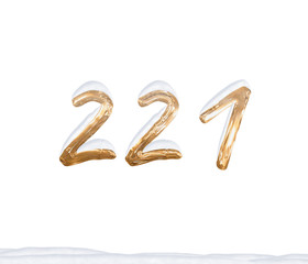 Gold Number 221 with Snow on white background