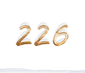 Gold Number 226 with Snow on white background