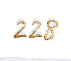Gold Number 228 with Snow on white background