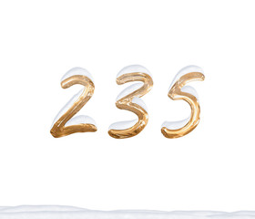 Gold Number 235 with Snow on white background