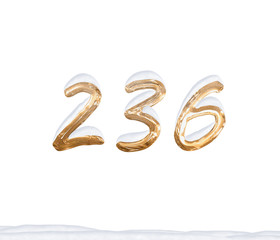 Gold Number 236 with Snow on white background