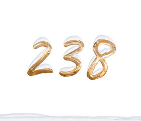 Gold Number 238 with Snow on white background
