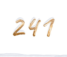 Gold Number 241 with Snow on white background
