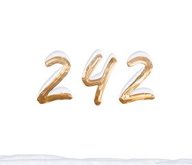 Gold Number 242 with Snow on white background