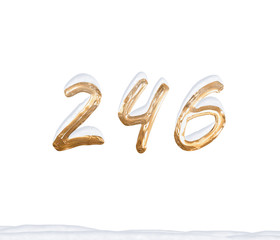 Gold Number 246 with Snow on white background