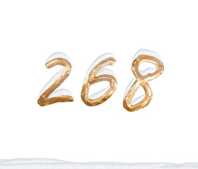 Gold Number 268 with Snow on white background