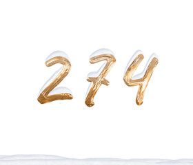 Gold Number 274 with Snow on white background