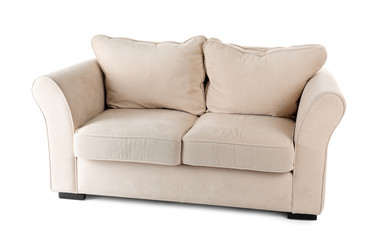 Comfortable sofa on white background
