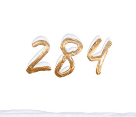 Gold Number 284 with Snow on white background