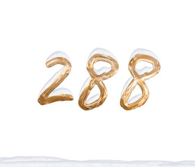 Gold Number 288 with Snow on white background