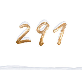 Gold Number 291 with Snow on white background