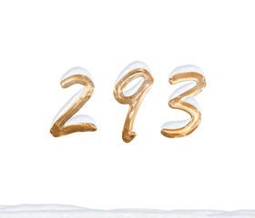 Gold Number 293 with Snow on white background