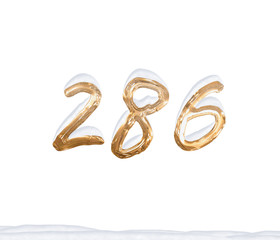 Gold Number 286 with Snow on white background