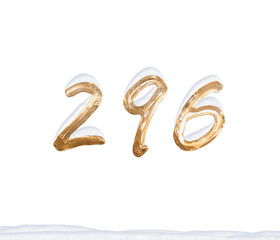 Gold Number 296 with Snow on white background