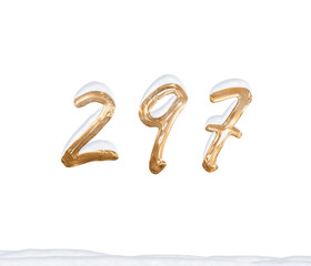 Gold Number 297 with Snow on white background