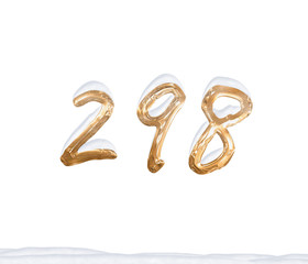 Gold Number 298 with Snow on white background