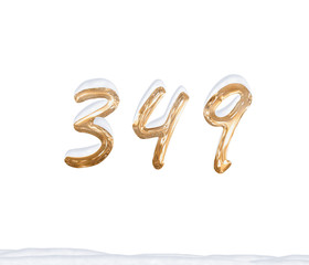 Gold Number 349 with Snow on white background
