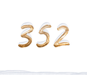 Gold Number 352 with Snow on white background