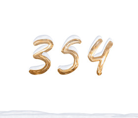 Gold Number 354 with Snow on white background