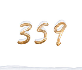 Gold Number 359 with Snow on white background