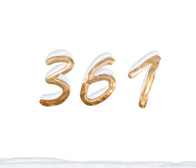 Gold Number 361 with Snow on white background