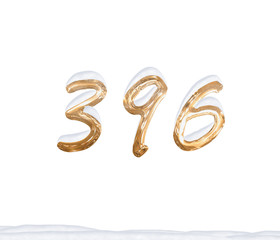 Gold Number 396 with Snow on white background