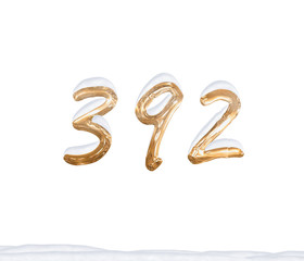 Gold Number 392 with Snow on white background