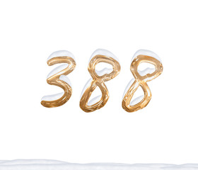Gold Number 388 with Snow on white background