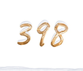 Gold Number 398 with Snow on white background