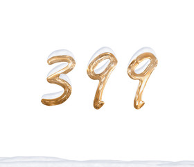 Gold Number 399 with Snow on white background
