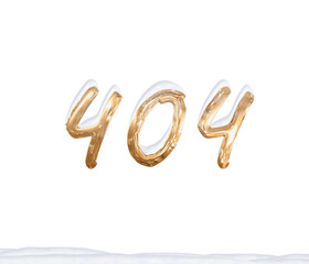 Gold Number 404 with Snow on white background